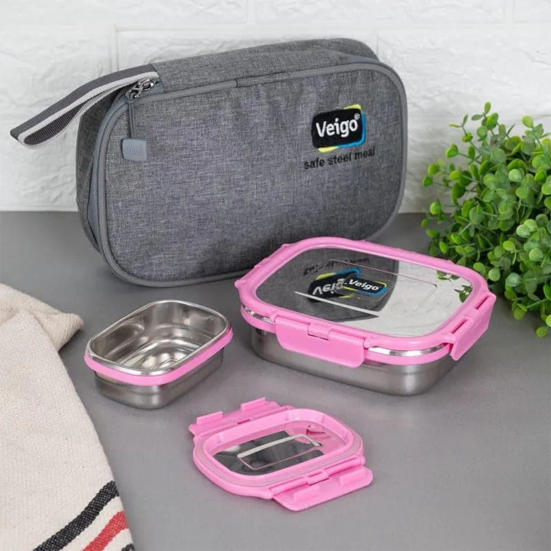 Delica Pink Lunch Box With Pouch (550/150 mL) - Two Piece Set media 1
