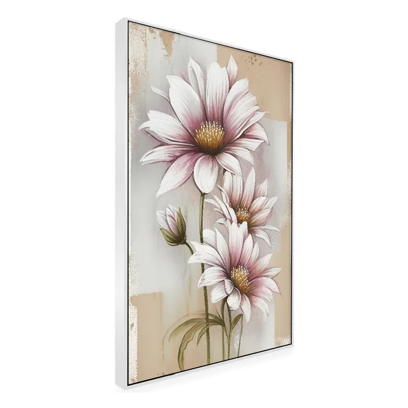 Blushing Daisy Floral Canvas Wall Painting With Frame - Black media 3