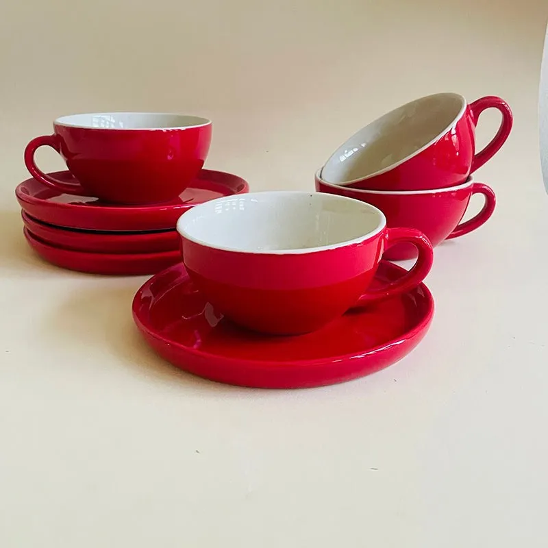 Blush & Brew Ceramic Cup & Saucer (Red/320 mL Each) - Set of Four media 4