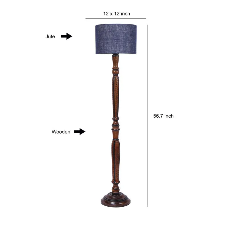 Biya Vintage Wooden Floor Lamp With Jute Shade - Blue media 6