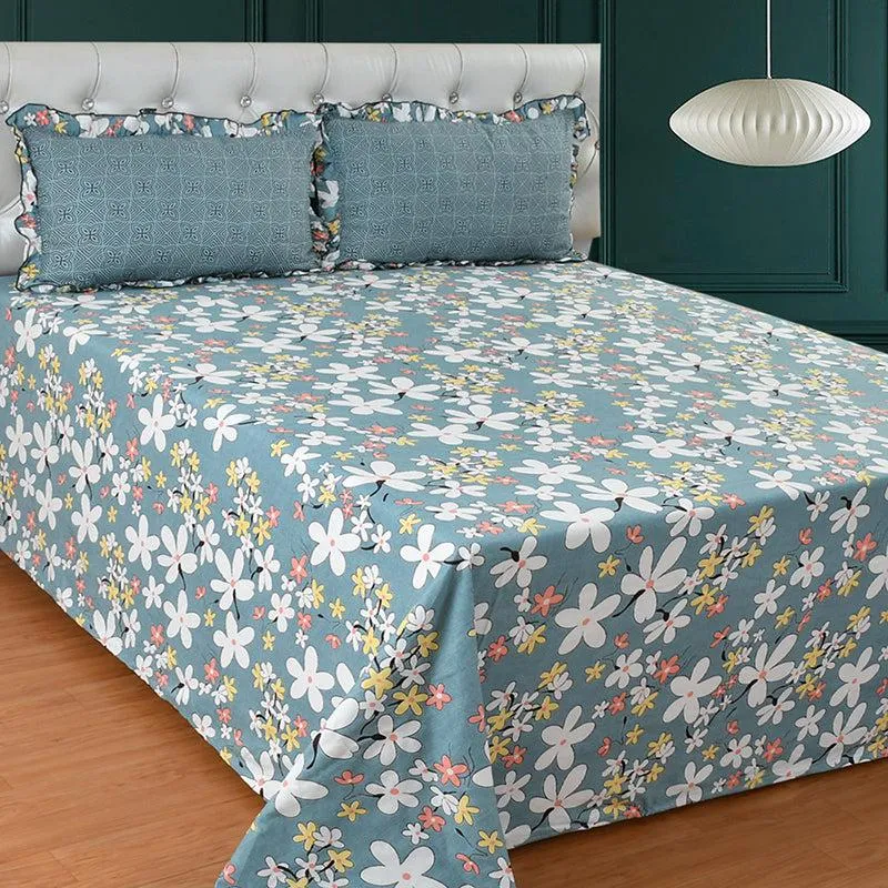 Lace & Letters Floral Microfiber Bedsheet (Beige) - 210 GSM media 1