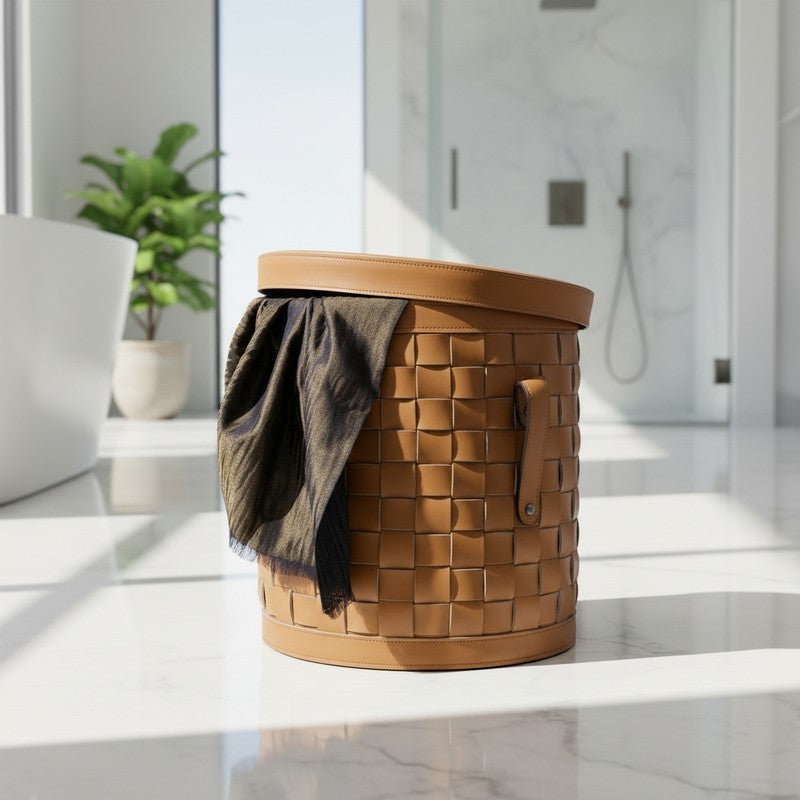 Storex Faux Leather Laundry Basket - Brown
