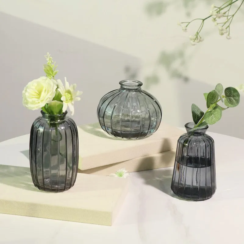 Petal Hue Home Glass Vase (Grey) - Set Of Three media 1