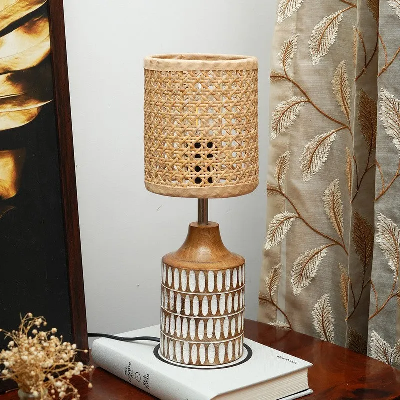 Rattanline Wooden Base Cotton Table Lamp - Beige media 3