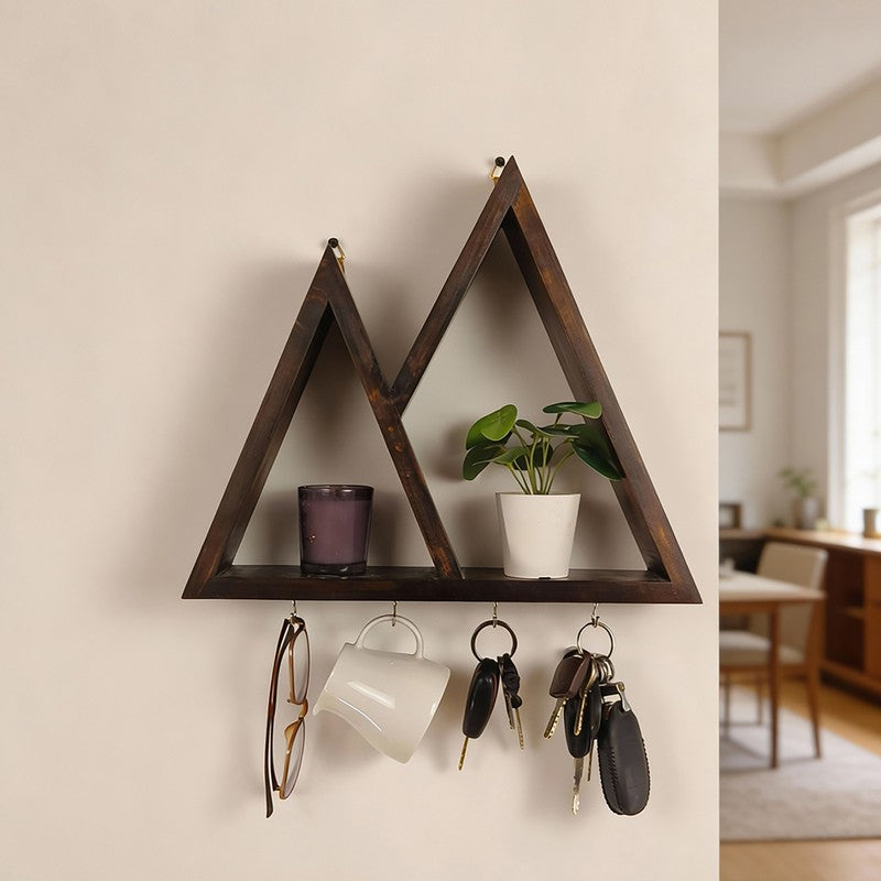 Illustratia Wooden Wall Shelf Organiser with Key Holders