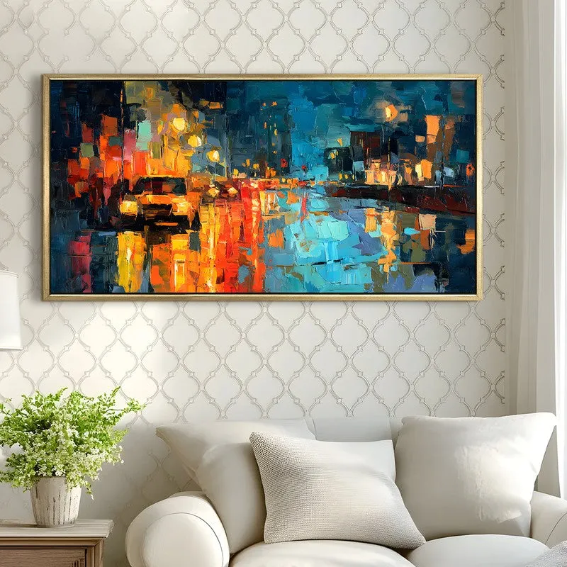 Neon Reflections Canvas Wall Painting With Frame media 4