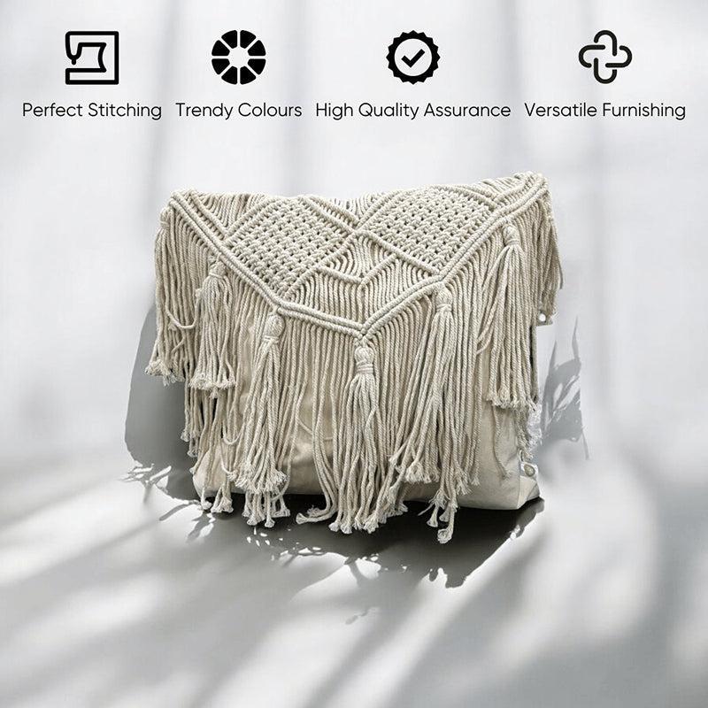 Earth & Twine Macrame Fringed Cotton Cushion Cover - Set Of Four media 5