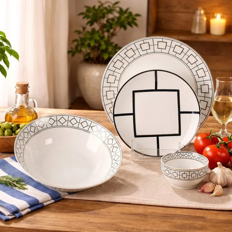 DecoCharm 24k Gold Brushed Dinner Set  (White,Black)- 20 Piece Set media 3