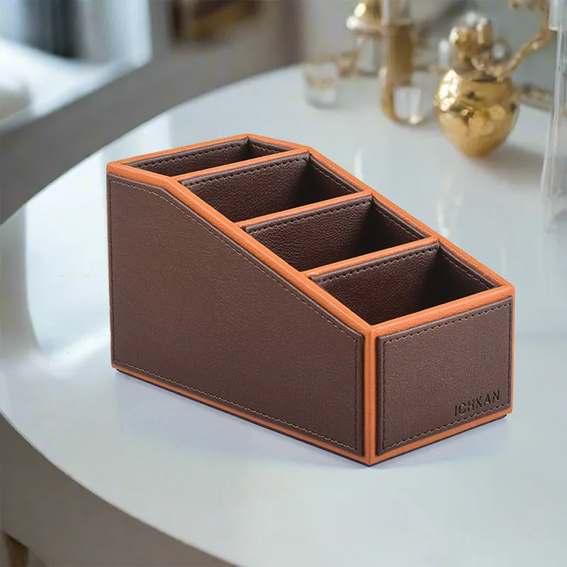 Tisca Slant Faux Leather Desk Organizer - Brown media 1