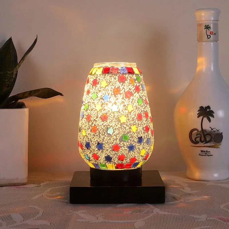 Miraico Mosaic Glass Table Lamp With Wooden Base - Multicolor media 3