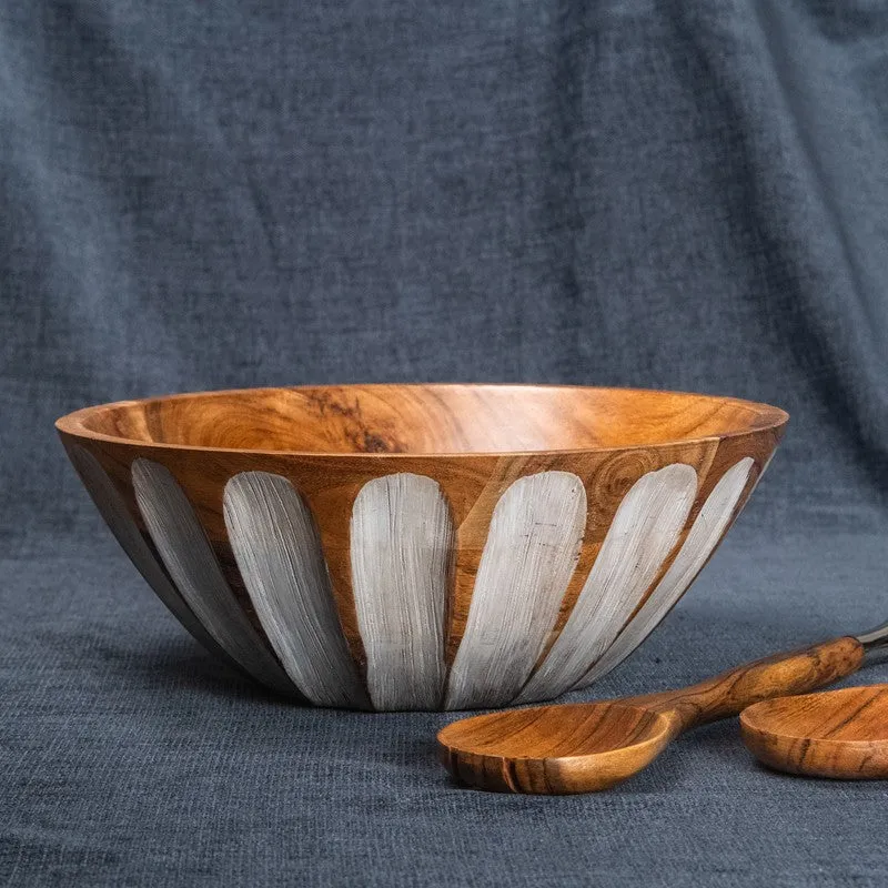 Rustic Distress Wood Salad Bowl with Serving Spoons (1750 mL) - Three Piece Set media 3