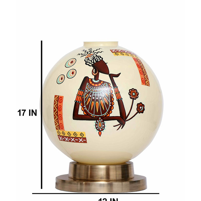 Tribal Lumina Hand Painted Brass & Glass Moon Table Lamp - Multicolor media 5