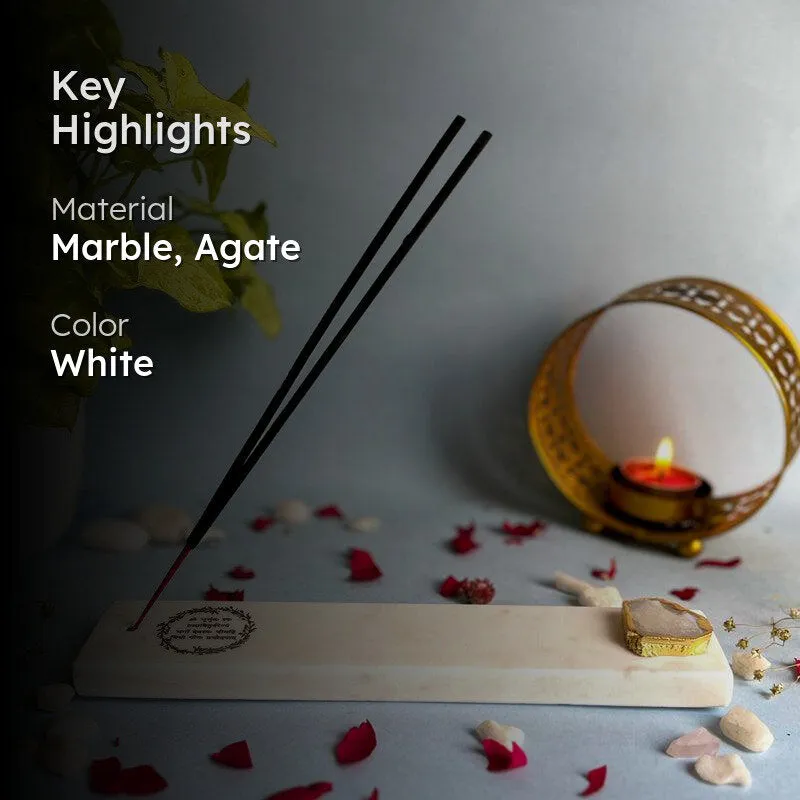 Gayathri Mantra Marble Incense Holder With Agate Plating - White media 2