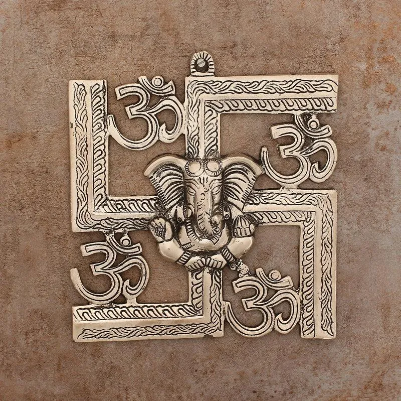 Swastika Om Religious Metal Wall Accent - Silver media 1