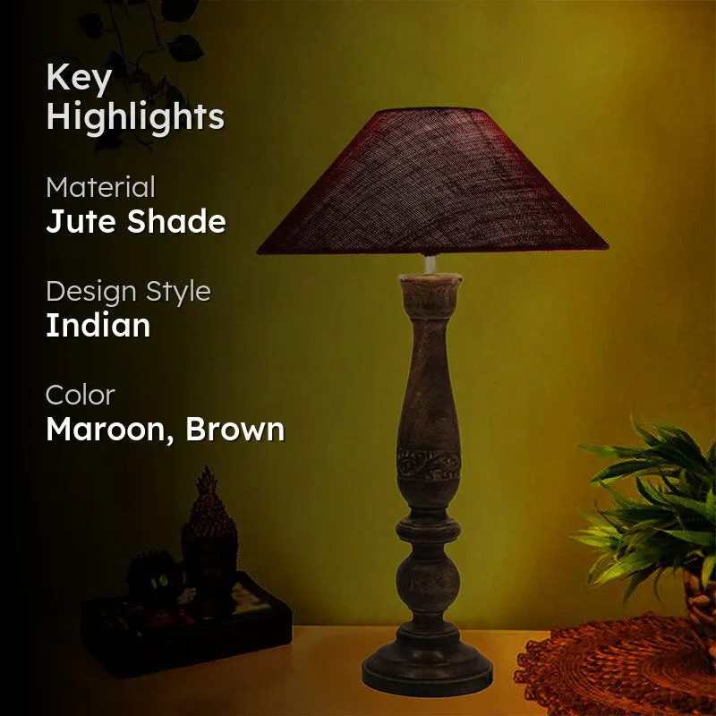 Nihara Wooden & Jute Table Lamp - Maroon,Brown media 2