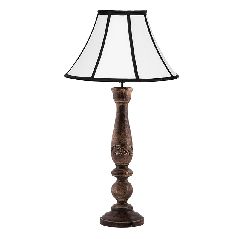 Nihara Diya Wooden Fabric Table Lamp - White,Brown media 3