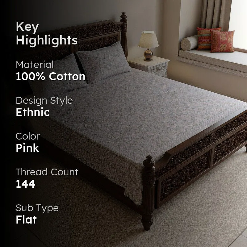 Nistara Floral Cotton Bedsheet (Pink) - 144 TC media 2