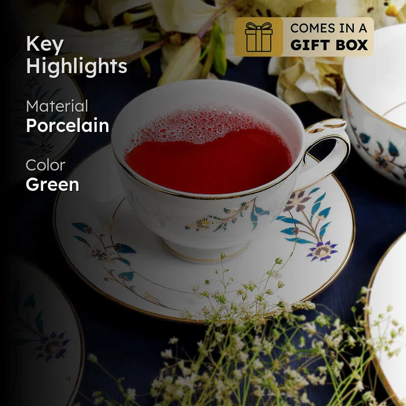 Gilded Shahi 24k Gold Brushed Porcelain Tea Cup & Saucer (300 mL) - Set of Six media 2