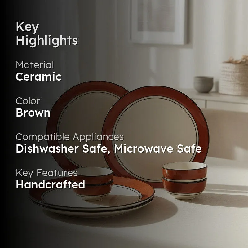 Terra Muse Viro Ceramic Dinner Set (Brown) - 8 Piece Set media 2
