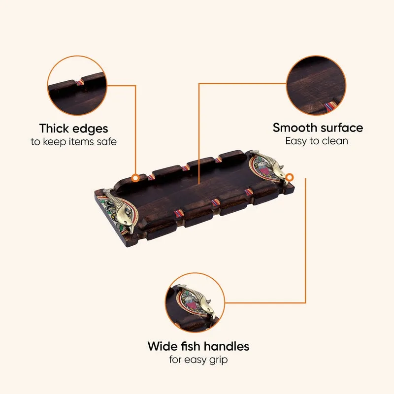 Thenaya Wooden Platter with Fish Handle - Brown media 9