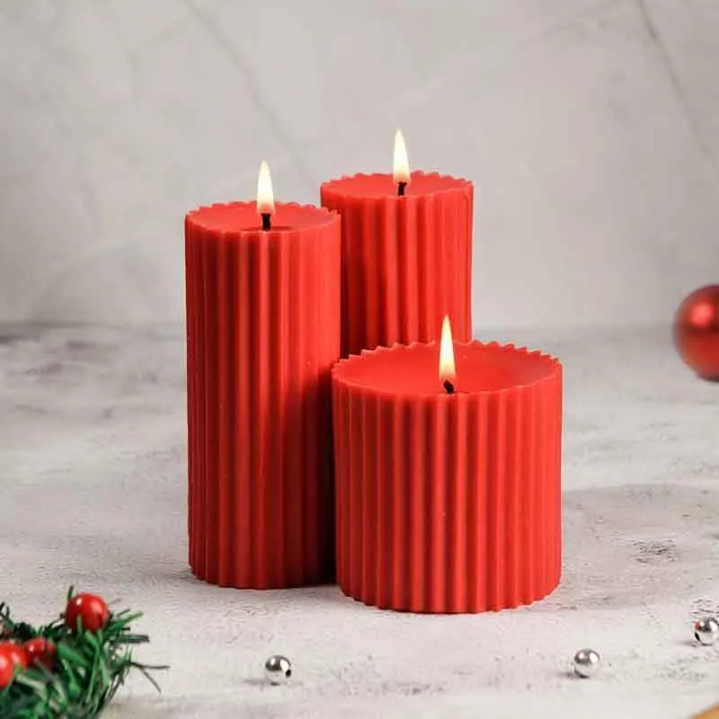Red Christmas Trio Pillar Scented Candle- Set Of Three media 3