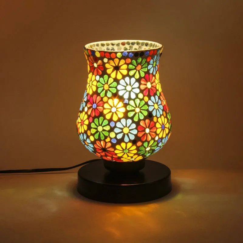 Flamette Mosaic Glass Table Lamp With Wooden Base - Multicolor media 5
