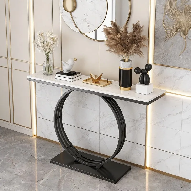 Minimalist Metal Console Table with Marble Top - Medium media 1