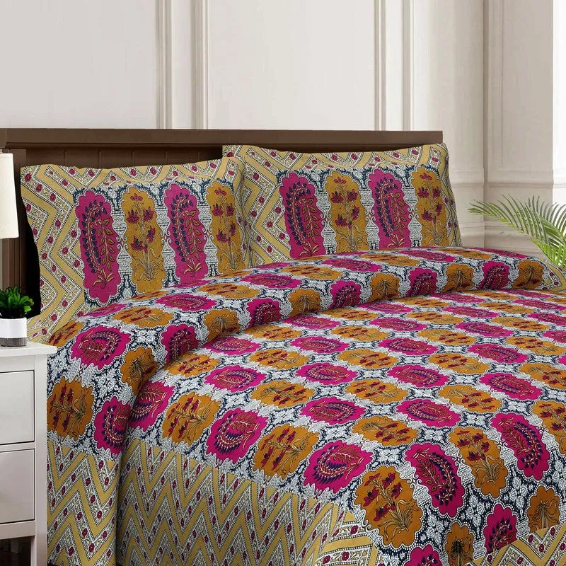 Floraum Cotton Bedsheet (Pink,Beige) - 240 TC media 4