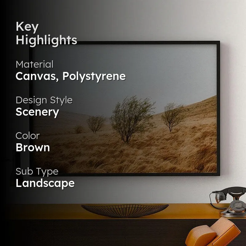 Grassy Field Canvas Wall Painting - Black Frame media 2