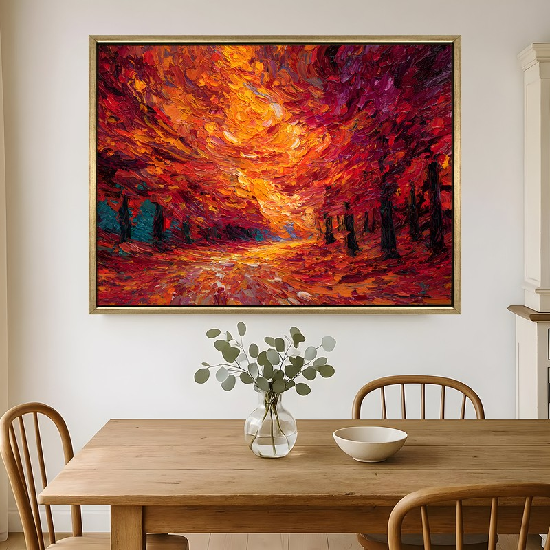 Cinnabar Forest Canvas Wall Painting With Frame