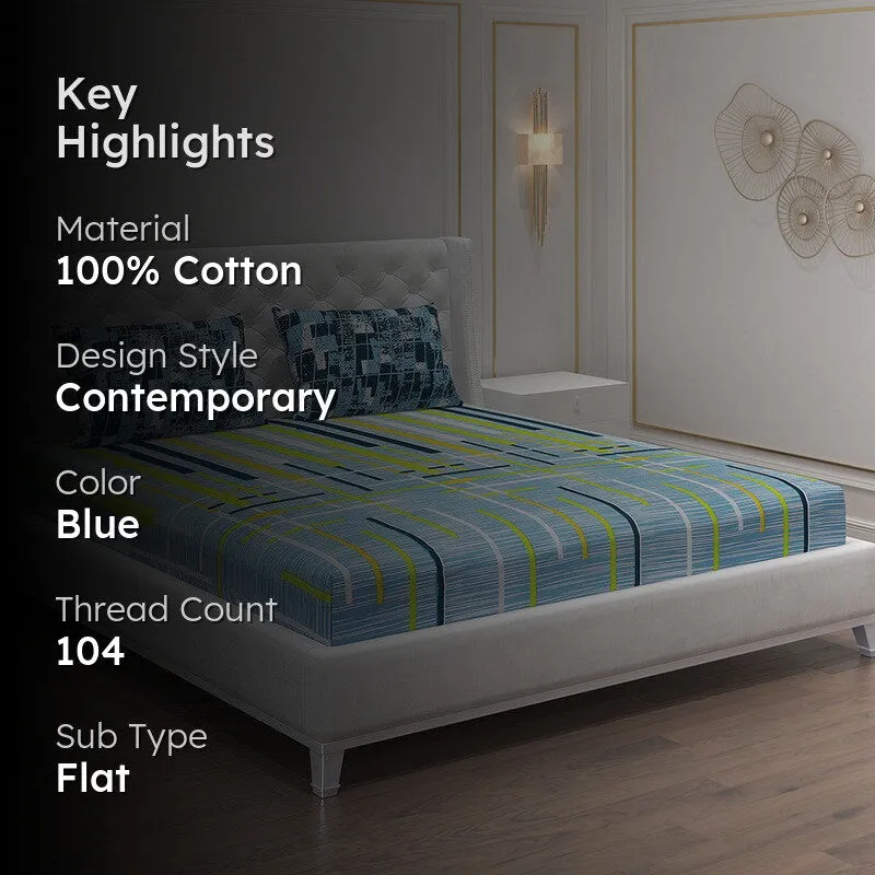 Monte Carlo Flow Stripe Cotton Bedsheet (Blue) - 104 TC media 2
