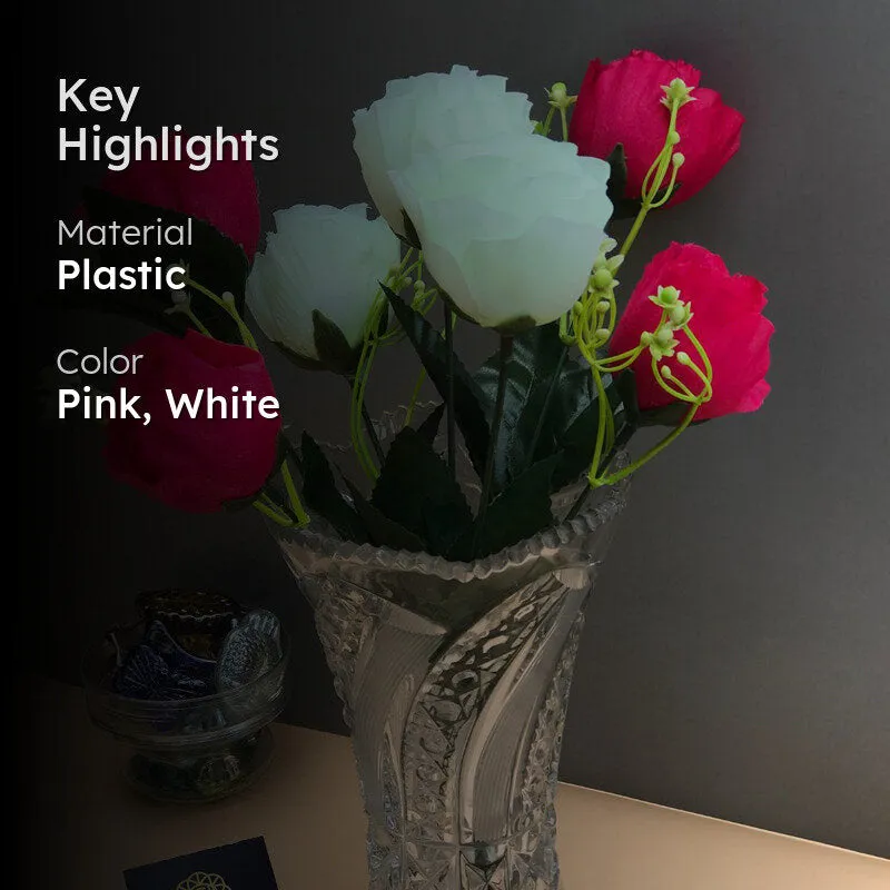 Fiora Artificial Rose (Dark Pink & White) Set of Two media 2