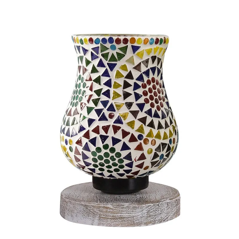 Warmelle Mosaic Glass Table Lamp With Wooden Base - Multicolor media 5