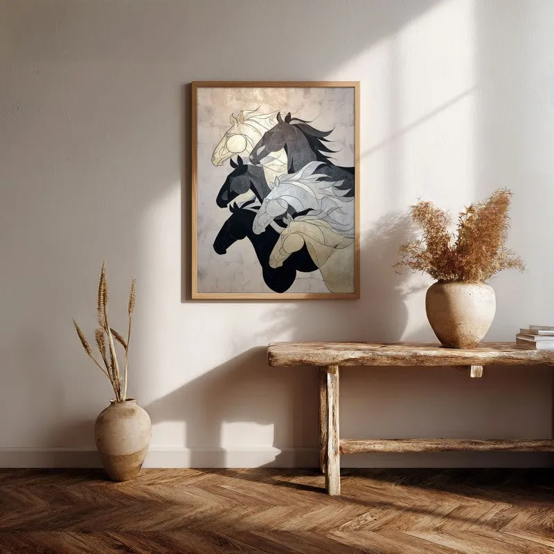 Regal Horse Wall Painting With Brown Frame media 7