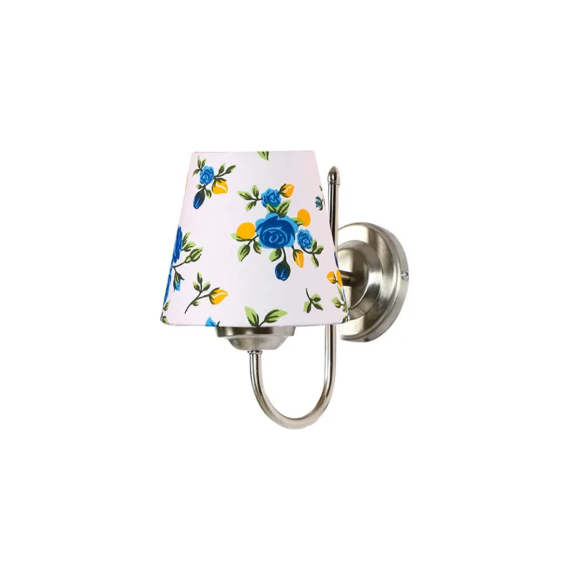 Altura Blue Fleur Conical Fabric & Metal Wall Lamp media 4