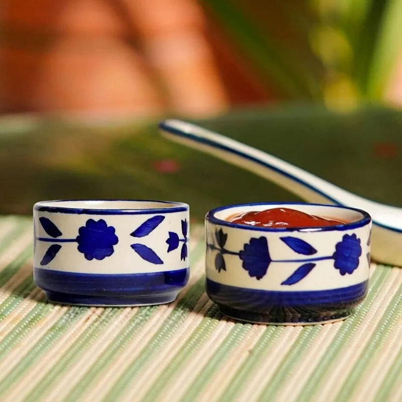 Culinova Ceramic Dip Bowls (Blue,White ,40 mL Each) - Set Of Two media 1