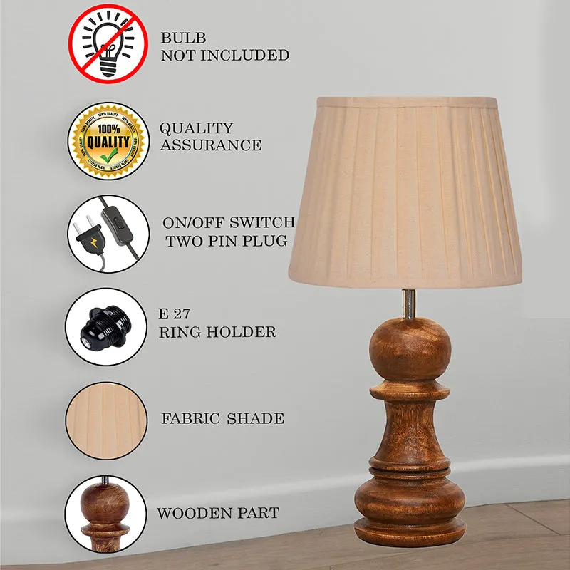Pawn Wood Base Table Lamp with Pleated Fabric Shade - Brown media 5