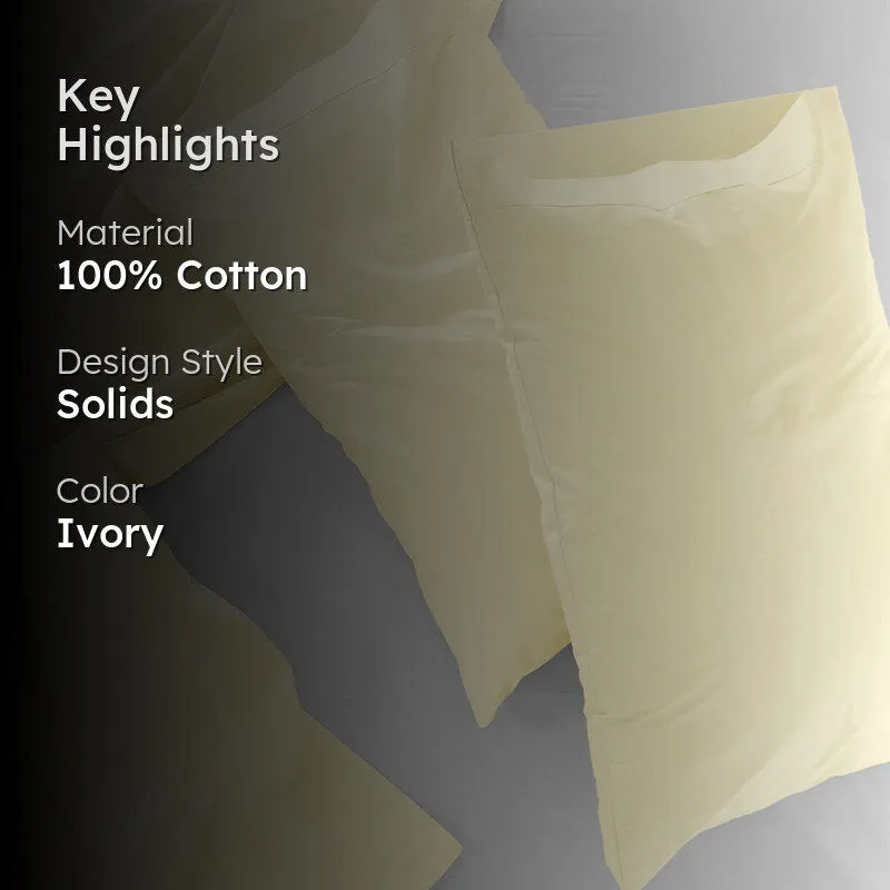 Maison Solid Cotton Pillow Cover (Ivory,400TC) - Set Of Two media 2