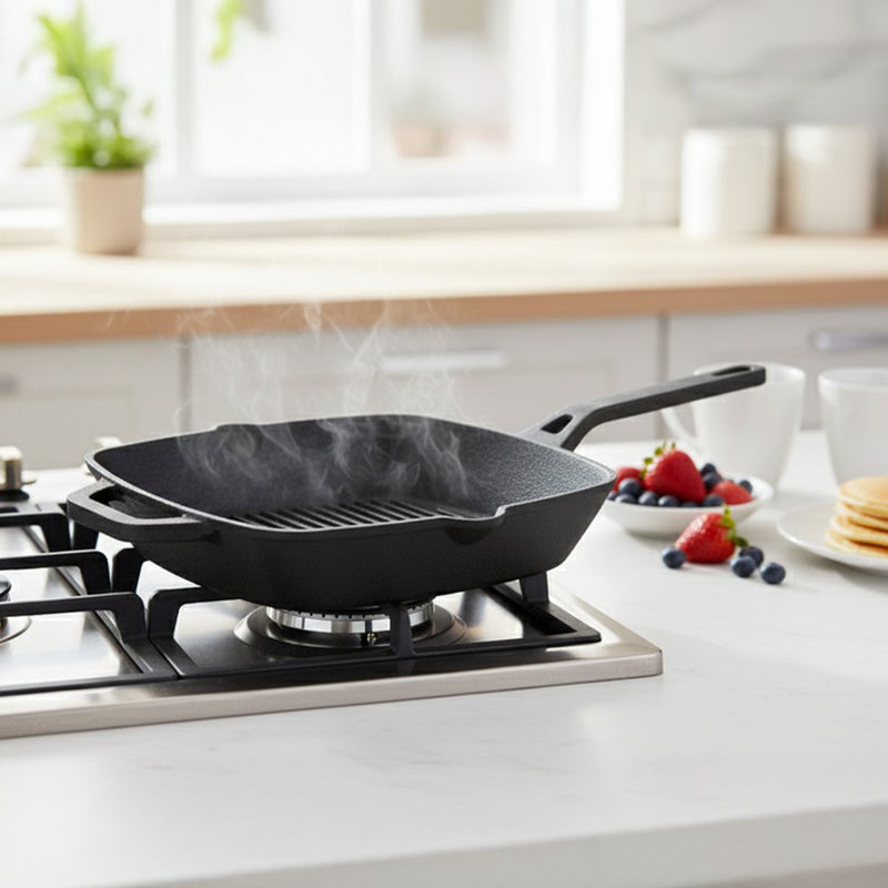 Quadro Long Handle Cast Iron Grill Pan