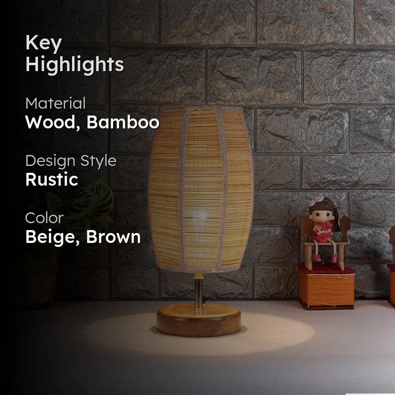 Hisha Wooden Table Lamp With Bamboo Shade - Beige,Brown media 2