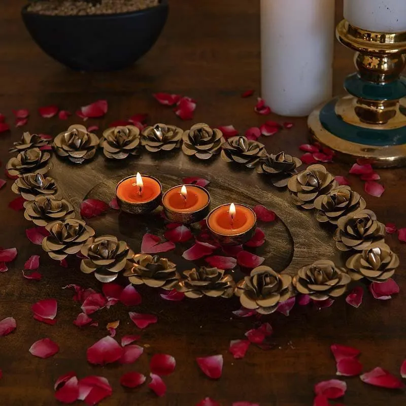 Antique Pooja Thali With Diya Holder media 1