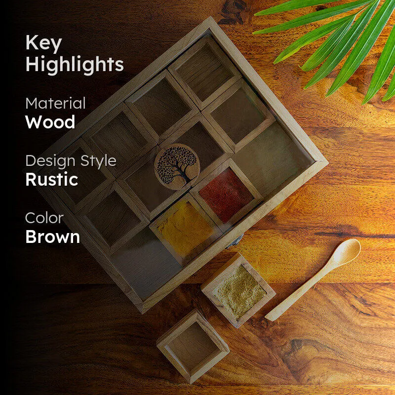 Pakshala Teak Wood Masala Box - Fourteen Piece Set media 2