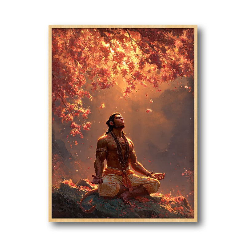 Sri Hanuman Meditating I Archival Paper Wall Art - Natural Brown Frame media 5