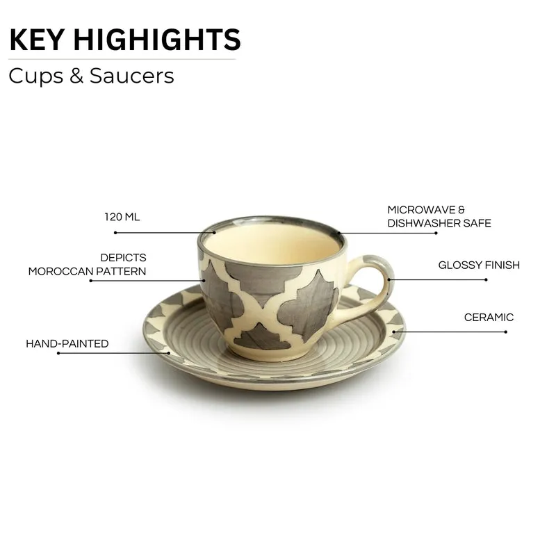 Mednia Grey Tea Cup & Saucer (120 ML) - Twelve Piece Set media 5