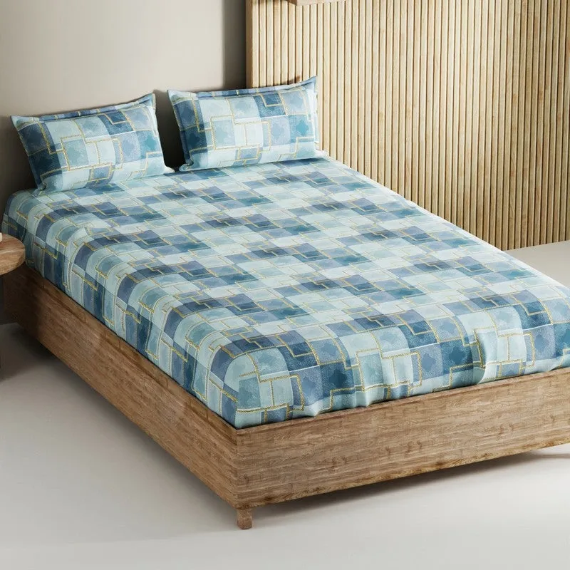 Irvyn Cotton Bedsheet (Blue) - 144 TC media 1