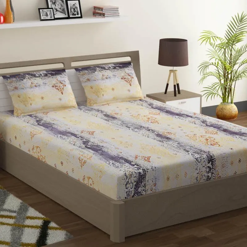 Swayam Vismit Ethnic Cotton Bedsheet (Yellow) - 160 TC media 1