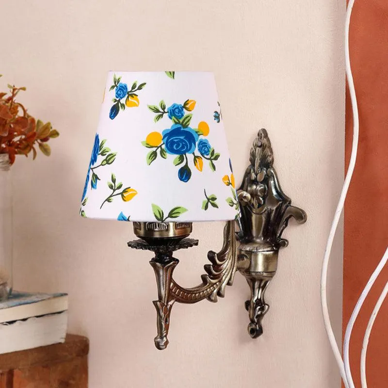 Vista Edrel Blue Fleur Conical Fabric & Metal Wall Lamp media 3