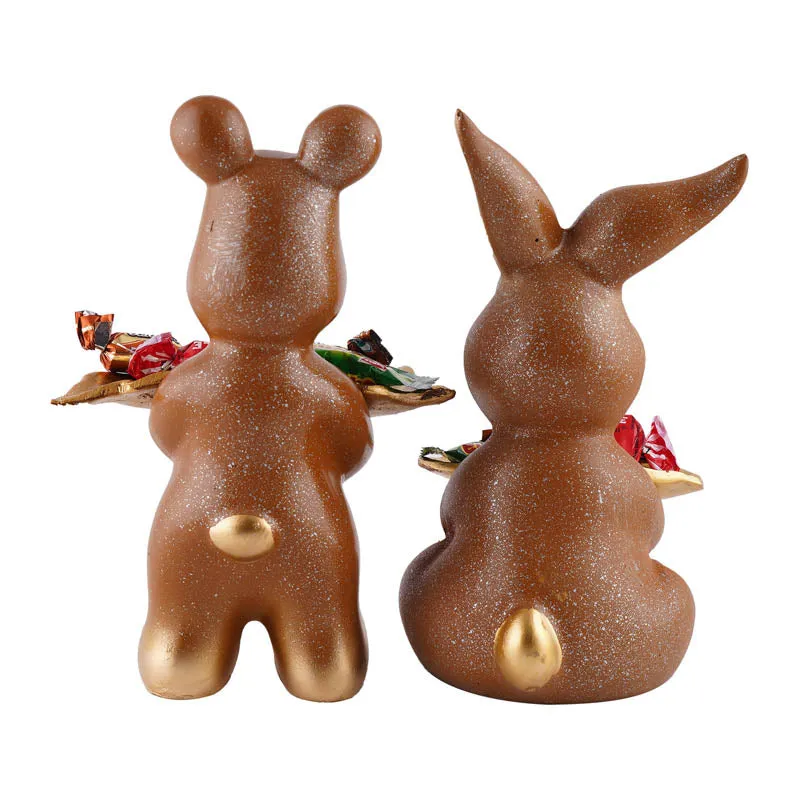 Hop & Squeak Painted Poly Resin Show Piece (Brown) - Set Of Two media 5