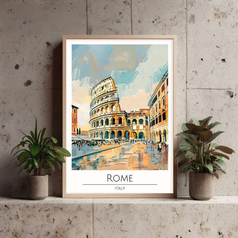 Vintage Coliseum Framed Canvas Archival Canvas Wall Painting - Natural Brown Frame media 3