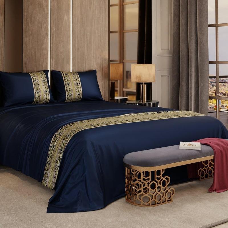 Versailles Satin Bedsheets(Blue,Yellow) - 150 GSM